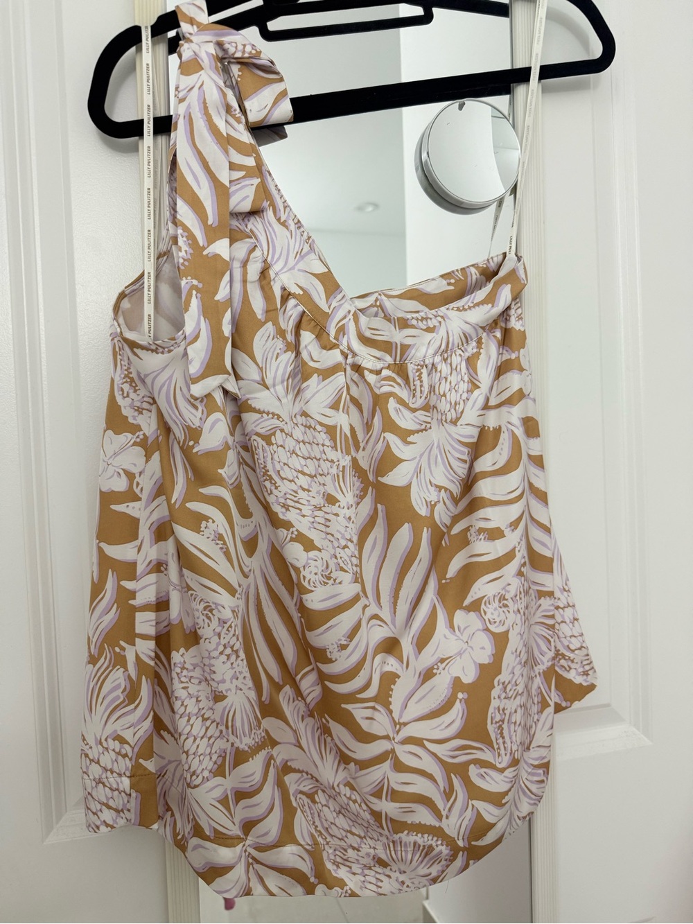 Lilly Pulitzer Floral Tie-Shoulder Top in Camel, lavender and White